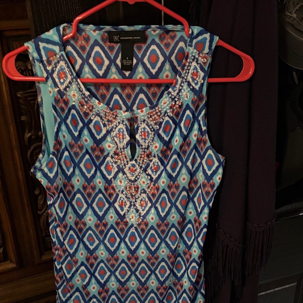 INC International Concepts Women's Blue and Red Diamond Mini Dress